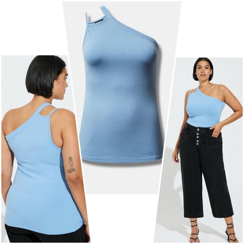 NWT Torrid Everyday Rib One Shoulder Cut Out Cami Dust Blue Size 00 = M / 10